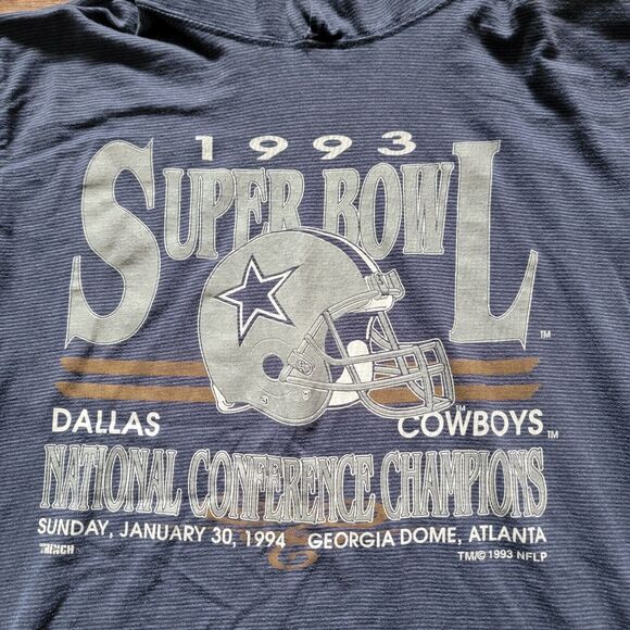 Vintage 1993 Dallas Cowboys Hoodie Boys XL Blue Long Sleeve Pullover Youth - Picture 5 of 10